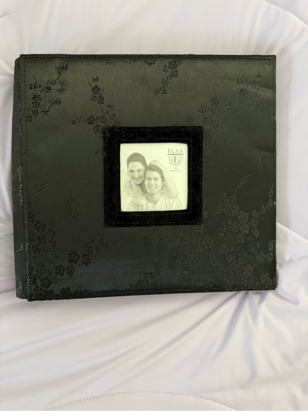 ELSA Black Floral-Embossed Photo Album with Velvet Window